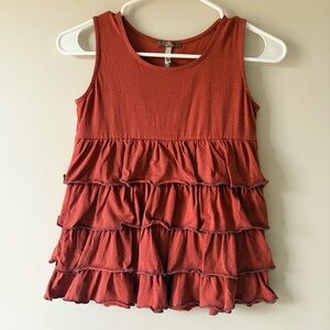 Matilda Jane Girls 8 Rustic Orange Ruffle Top Button Accent Polka Dot Cotton
